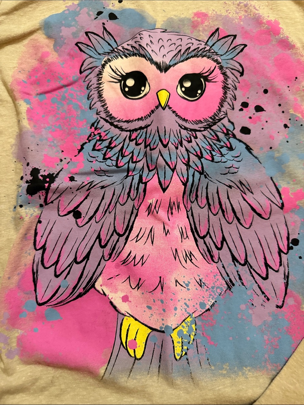 Place Cream Long-Sleeve Owl Graphic Tee with Pink & Purple Accents